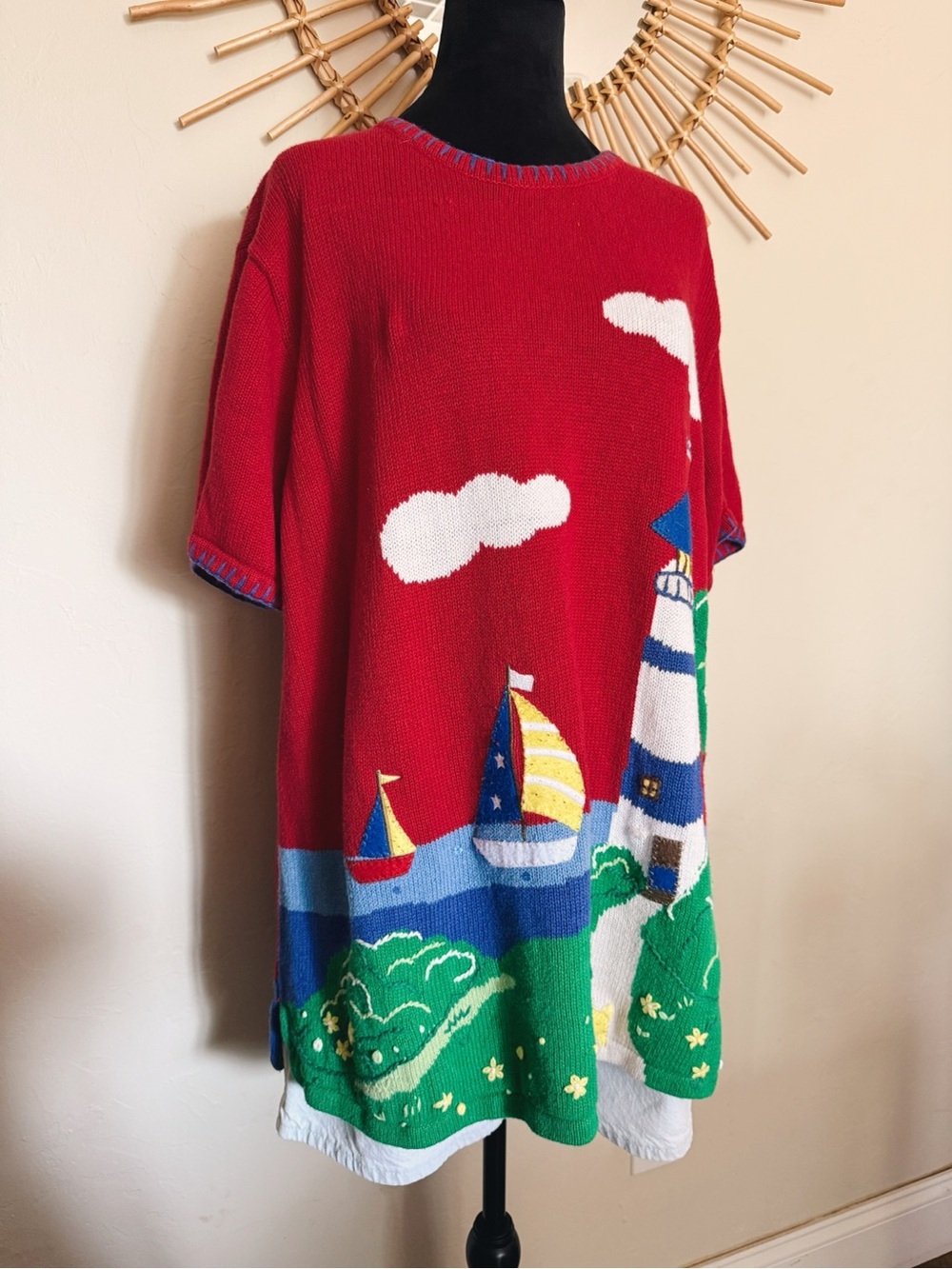 Quacker Factory Red Lighthouse Knit - Picture 2 of 6
